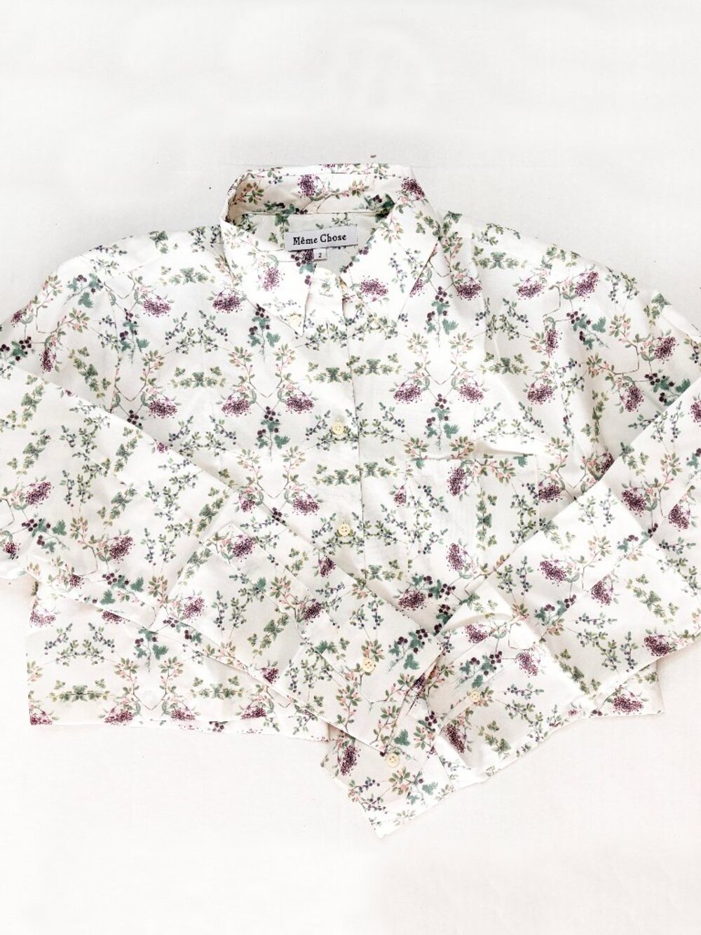 Même Chose x Laura Ashley Floral Cotton Twill Crop Button Shirt NWT - 2 - Cream